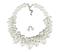 Ldabrye Vintage-Style Faux Pearls Necklace & Earrings Set Adjustable Collarbone Chain for Everyday Elegance Elegant Artificial Pearls Neck Chain