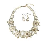Ldabrye Vintage-Style Faux Pearls Necklace & Earrings Set Adjustable Collarbone Chain for Everyday Elegance Elegant Artificial Pearls Neck Chain
