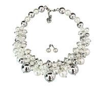 Ldabrye Vintage-Style Faux Pearls Necklace & Earrings Set Adjustable Collarbone Chain for Everyday Elegance Elegant Artificial Pearls Neck Chain