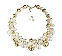 Ldabrye Vintage-Style Faux Pearls Necklace & Earrings Set Adjustable Collarbone Chain for Everyday Elegance Elegant Artificial Pearls Neck Chain