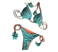Ldabrye Woman Triangle-Bikini Set Sennit Side String Set Two Piece Swimsuit Bathing Suit Halter-Bra Top with Thong
