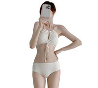 Ldabrye Women Bathing Suit Drawstring Tie Swimwear 3 Pcs Split Swimsuit with Beach Skirt Ladies Push Up Swimming Costume Set Women Push Up Bathing Suit
