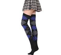 Ldabrye Women Student Thigh High Socks Vintage Colorful Argyle Plaid Over Knee Stockings