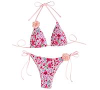 Ldabrye Womens Swimsuits Lacing Up Print Swimwear Thong Swimsuits 2Pcs Small Chest Bathing Suit Bra Panties Set Swimming Suit Women Beach Vacation Swimsuit