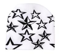 Ldabrye Y2K Girl Skull Cap Fashion Jacquard Star Hat Female Beanie Soft Pullover Beanie White and Black