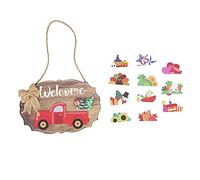 Ldafava Wooden Welcome Sign with 12Pcs Interchangeable Seasonal Icons Wall Hanging Plaque for Front Door