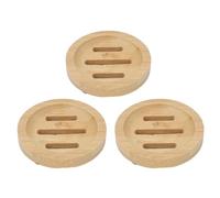 LDAUYZLING 3pcs Bamboo Round Soap Dish Home Bathroom Retro Elegant Self Draining Soap Holder Tray for Kitchen