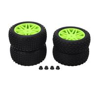LDAUYZLING 4 Pcs 1/10 RC Off Road Tires 2 Front 2 Rear Round Stud Type Skin V Hole Hub High Grip RC Car Wheels (Green)