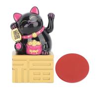 LDAUYZLING Lucky Cat Statue Waving Arm Solar Powered Fortune Beckoning Chinese Feng Shui Desktop Decor 4in (Black)