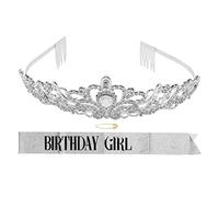 LDAUYZLING Wedding Crown Set Decorative Shiny ABS Alloy Beautiful Silver Princess Birthday Tiara with Shoulder Strap for Party