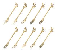 LdawyDE Dessert Forks, 10 Pieces 12.5 cm Cake Forks Stainless Steel Golden Leaf Shape Appetizer Pastry Fruit Forks for Dessert Cake, Durable Rust and Corrosion Resistant Easy to Clean (AM01745511LD)