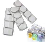 LdawyDE Soap Moulds, Pack of 3 Silicone Moulds 4 Cavities Rectangular/Oval/Round Silicone Soaps Mould, for DIY Soap Chocolate Biscuit Ice Cubes Crafts, Easy to Demould