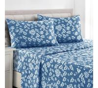LDC Queen Sheet Set, 6-Pc Cooling Bed Set, Breathable Hotel Style Sheets, Microfiber Sheets Deep Pockets, Easy-Fit, Soft & Wrinkle Free Oeko-Tex Floral Bed Sheets (Queen, Navy Blue)