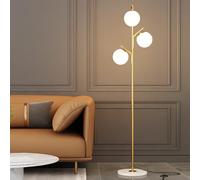 LDCBFTR 3 Globe Modern Tree Floor Lamp LED Floor Lamps Energy Saving Mid Century Tall Pole Standing Lamp with Hand-Blown White Glass Shade and Marble Base for Living Room Office Study Room (Gold)