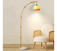 LDCBFTR 61in Arc Floor Lamp Retro Standing Lamp with Gradient Glass Shade Bedside Atmosphere Tall Lights Marble Base Vertical Light Imitation Bamboo Iron Floor Lamps Over Couch Arched Reading Light