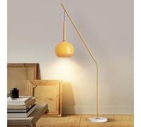 LDCBFTR 66.1 Inch Orange Floor Lamp Mid Century Standing Lamps with Marble Base Warm Light 3000K Atmosphere Bedside Lamp Over Couch Standing Tall Lamp for Living Room Corner Wood Grain