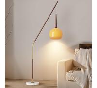 LDCBFTR 66.1 Inch Orange Floor Lamp Mid Century Standing Lamps with Marble Base Warm Light 3000K Atmosphere Bedside Lamp Over Couch Standing Tall Lamp for Living Room Corner Wood Grain