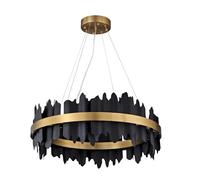 LDCBFTR Alessia Chandelier Postmodern Italian Black & Gold Round Light Abstract Minimal Distorted Iceberg Design LED Strip Light Dining Bedroom Kitchen (Black 80cm)