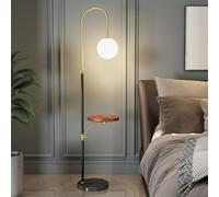 LDCBFTR Arc Floor Lamp with Table Modern Globe Glass Floor Lamps for Living Room Elegant Home Decor Standing Lamp Black Metal Indoor Pole Light LED 3000K for Bedroom Study Room Office