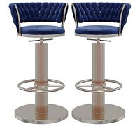 LDCBFTR Bar Stools with Swivel Back Chair, Velvet Seat & Round Silver Footrest Base, Modern Kitchen Island Dining Room Adjustable Barstools, 2 Pcs(Color:Blue) WFJ