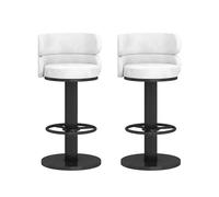 LDCBFTR Barstools Set of 2, 360° Swivel Counter Bar Chair with Footrest and Back, Modern Adjustable Height Bar Stools for Kitchen Island(White,Height 45-60CM) WFJ