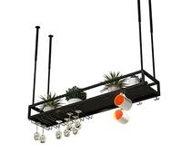 LDCBFTR Ceiling Hanging Wine Holder Simple Style Black Iron Upside Down Wine Rack Stemware Glasses Racks for Bars,restaurants,kitchens | Wine Bottle And Plant Home Decoration (Size : 120x25x21cm) WFJ