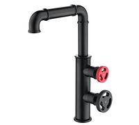 LDCBFTR Industrial Kitchen Faucet Black, Kitchen Sink Faucet Double Handle, Single Hole Kitchen Faucet Deck Mount, High Arc Kitchen Mixer Tap, Farmhouse Faucet WFJ