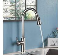 LDCBFTR Kitchen Faucet Brushed Nickel, Kitchen Faucet with Pull Out Sprayer, High Arc Kitchen Sink Faucet Brass, Single Handle Kitchen Faucet, Kitchen Mixer Tap WFJ