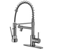 LDCBFTR Kitchen Faucet with Pull Down Sprayer, Faucet for Kitchen Sink 1 or 3 Holes, Commercial Kitchen Faucet with Deck Plate, Single Handle Kitchen Faucet Stainless Steel,Gun Grey WFJ