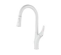 LDCBFTR Kitchen Faucet with Pull Down Sprayer, Pull Out Kitchen Faucet, Brass Kitchen Sink Faucet 360°, Kitchen Mixer Tap, Single Handle Kitchen Faucet, Modern Kitchen Faucet,White WFJ