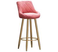LDCBFTR Metal Bar Stool Velvet Seat Back Chair, Gold Frame with Round Footrest, Modern Beauty Salons Kitchen Reception Barstool(Size:75 cm,Color:pink) WFJ