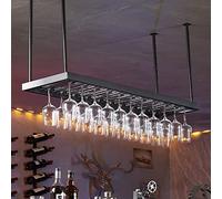 LDCBFTR Modern Wine Rack Ceiling Mounted Wine Glass Holder Hanging Stemware Upside Down Goblets Black Metal Storage Shelf Floating Organizer Shelves (Size : 120x35cm) WFJ