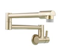 LDCBFTR Pot Filler Faucet Brushed Gold, Wall Mount Kitchen Faucet Brass, Folding Faucet Double Joint Swing Arm, 2 Function Kitchen Sink Faucet Cold Water WFJ