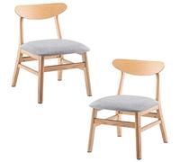 LDCBFTR Restaurant Chair 2 Pcs Solid Wood Stools Home Kitchen Cofe Stool with Backrest and Cotton Linen Cushion, Sitting Height 44 cm (Color:Grey) WFJ