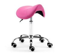 LDCBFTR Saddle Chair Office Saddle Stool, Swivel Adjustable Rolling with Wheels, PU Leather Salon Seat for Tattoo Beauty Lash Massage(Rose Red) WFJ