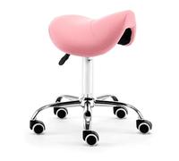 LDCBFTR Saddle Stool Wheels PU Leather Swivel Salon Seat Rolling Saddle Chair 48~60cm Adjustable for Tattoo Beauty Lash Massage(Pink) WFJ