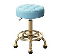 LDCBFTR Stool Rolling Hydraulic Chair Beauty Salon Stool Hairdressing Wheeled Beauty Tattoo Chairs Swivel Commercial Furniture For Home(Golden light blue) WFJ