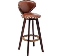 LDCBFTR Vintage Bar Stools 360° Swivel Barstools with Back and Footrest, PU Leather Upholstered Design Counter Height Stool Pub Coffee Kitchen Island Tall Stool(Brown-brown Legs,70CM) WFJ