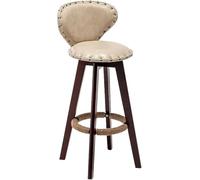 LDCBFTR Vintage Bar Stools 360° Swivel Barstools with Back and Footrest, PU Leather Upholstered Design Counter Height Stool Pub Coffee Kitchen Island Tall Stool(Beige-brown Legs,70CM) WFJ