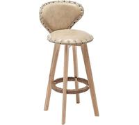 LDCBFTR Vintage Bar Stools 360° Swivel Barstools with Back and Footrest, PU Leather Upholstered Design Counter Height Stool Pub Coffee Kitchen Island Tall Stool(Beige-wood Legs,70CM) WFJ