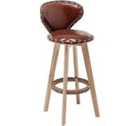 LDCBFTR Vintage Bar Stools 360° Swivel Barstools with Back and Footrest, PU Leather Upholstered Design Counter Height Stool Pub Coffee Kitchen Island Tall Stool(Brown-wood Legs,70CM) WFJ