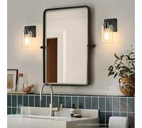 LDCBFTR Wall Lamps Lights E27 Bedside with Remote Control Dimmable Touch Control Switch USB Rechargeable Glass Lampshade Retro for Living Room Bedroom (2 Packs Black)