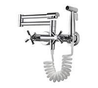 LDCBFTR Wall Mounted Kitchen Faucet, Kitchen Faucet with Sprayer, Brass Pot Filler Faucet, Kitchen Mixer Tap, Folding Kitchen Faucet Double Joint Swing Arm,Chrome WFJ