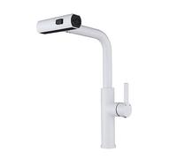 LDCBFTR Waterfall Kitchen Faucet with Pull Out Sprayer, Stainless Steel Kitchen Faucet, Faucet for Kitchen Sink, High Arc Kitchen Faucet Single Handle, Kitchen Mixer Tap,White WFJ