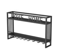 LDCBFTR Wine Rack Wine Holder 2-Tiers Wine Rack With Stemware Glass Holder, Industrial Wall Mounted Metal Hanging Wine Rack Home Decor Bottle Rack Wine Storage(A-Black) WFJ