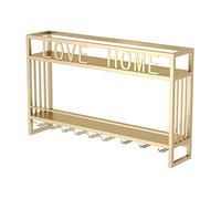 LDCBFTR Wine Rack Wine Holder 2-Tiers Wine Rack With Stemware Glass Holder, Industrial Wall Mounted Metal Hanging Wine Rack Home Decor Bottle Rack Wine Storage(A-Gold) WFJ