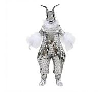 LDDIFHWW Mirrored Performance Suit Reflective Bunny Costume Hare Outfit Geometric Panel Character Suit With Faceted Mirror Accents And Tulle Trim Suitable for, Silver, One Size 160-170cm Height