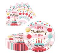 LDFDRT 9" Paper Plates and Napkins 40 pcs Coloured Happy Birthday Party Dessert Tableware Decoration for Birthday Party Supplies