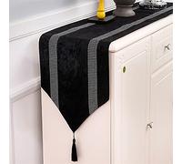 LDGF Table Runner Stylish Atmosphere Simple Modern Diamond Noble Luxurious Silver Grey Sparkle Crushed Velvet Bling Table Runner, 5 Colors (Black, 32 * 210cm)