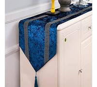 LDGF Table Runners Table Runner Stylish Atmosphere Simple Modern Table Runner Diamond Noble Luxurious Silver Grey Sparkle Crushed Velvet Bling Table Runner,5 Colors (Color : Blue, Size : 32 * 180cm)